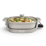 bella Make & Take Electric Skillet, Fits-anywhere™ kitchenware, EverGood™ Ceramic Coating, Adjustable Temperature & Dishwasher-Safe Tempered Glass Lid, Cast Aluminum Base, 1200 Watt, Oatmilk