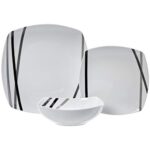 Amazon Basics 18 Piece Kitchen Dinnerware Set, Dishwasher and Microwave Safe, Square Plates, Bowls, Service for 6, Modern Beams - Image 3