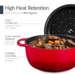 Best Choice Products Non-Stick Pot & Pan Cookware Set, Cast Iron, 2Qt Skillet W/Lid, 10" Grill Or Griddle Pan W/Press, 6Qt Enameled Dutch Oven, Non-toxic, For Cooking & Grilling - Red - Image 2