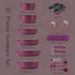 CAROTE 21pcs Pots and Pans Set, Nonstick Cookware Set Detachable Handle, Induction Kitchen Cookware Sets Non Stick with Removable Handle, RV Cookware Set, Gold and Purple - Image 2